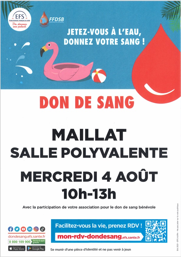 Don du sang le 4 aout à Maillat