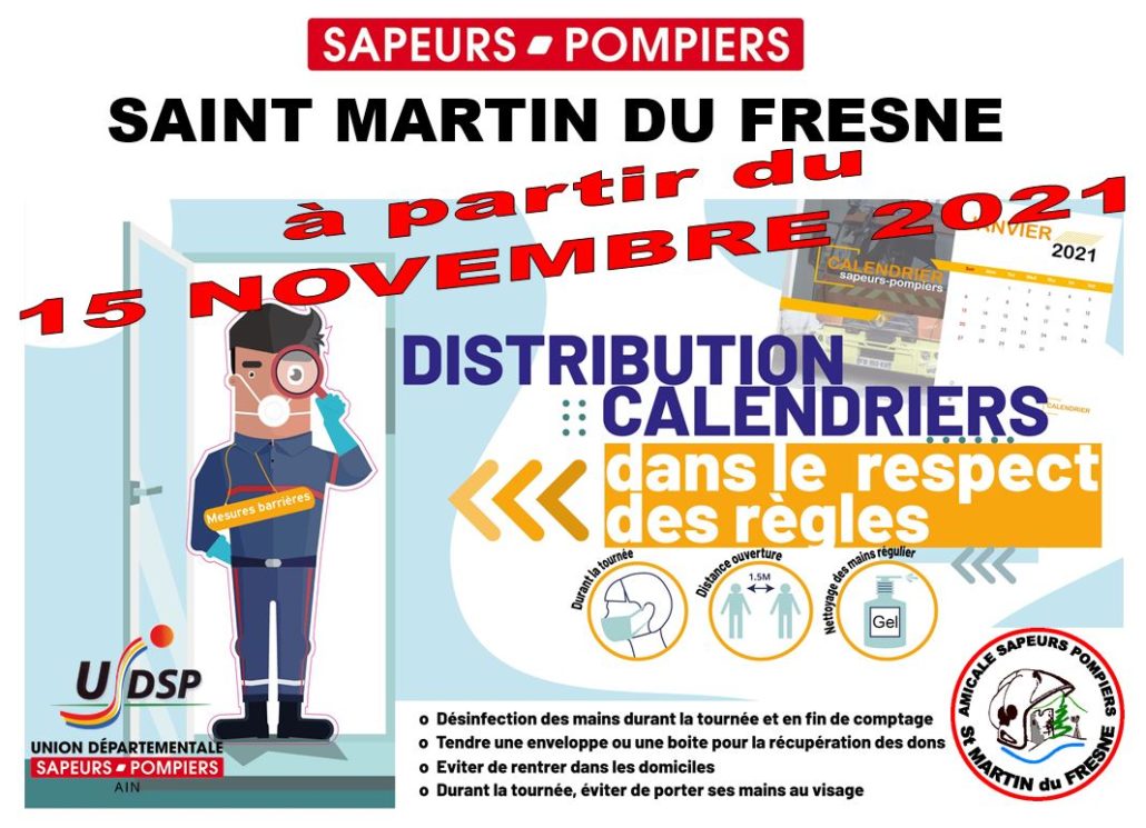 Distribution du calendrier des pompiers à partir du 15 novembre